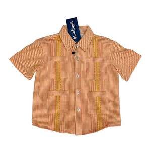 NWT Blue Quail Size 12M Citrus & Pink Check Guayabera Button Up
